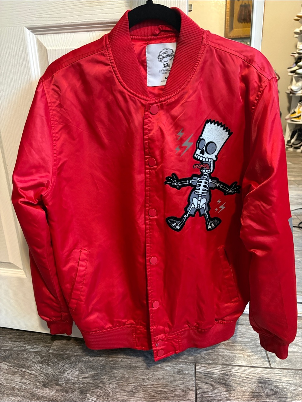 The Simpsons Adult Medium Freeze Max Electric Bart Satin Full-Snap red Jacket